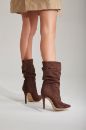 Dione Körüklü İnce Topuk 10 Cm Kahverengi Süet Bot