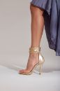Wonderland Zincir Detaylı İnce Topuk 10 Cm Gold Topuklu Ayakkabı