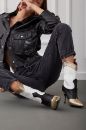 Western Kovboy İnce Topuk 10 Cm Siyah Beyaz Bot