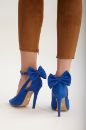 Wizard Papyon Detaylı İnce Topuk 10 Cm Saks Süet Stiletto