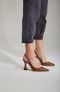 Lydian Kalın Topuk 8 Cm Taba Kroko Stiletto