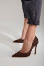 Sensual İnce Topuk 10 Cm Kahverengi Süet Stiletto