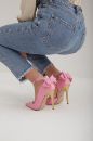 Damia Bilekten Bantlı Papyon Detaylı İnce Topuk 10 Cm Pembe Mat Stiletto