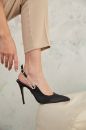 Brooch Aksesuar Detaylı İnce Topuk 10 Cm Siyah Saten Stiletto