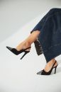 Jen Taş Detaylı İnce Topuk 10 Cm Siyah Süet Stiletto