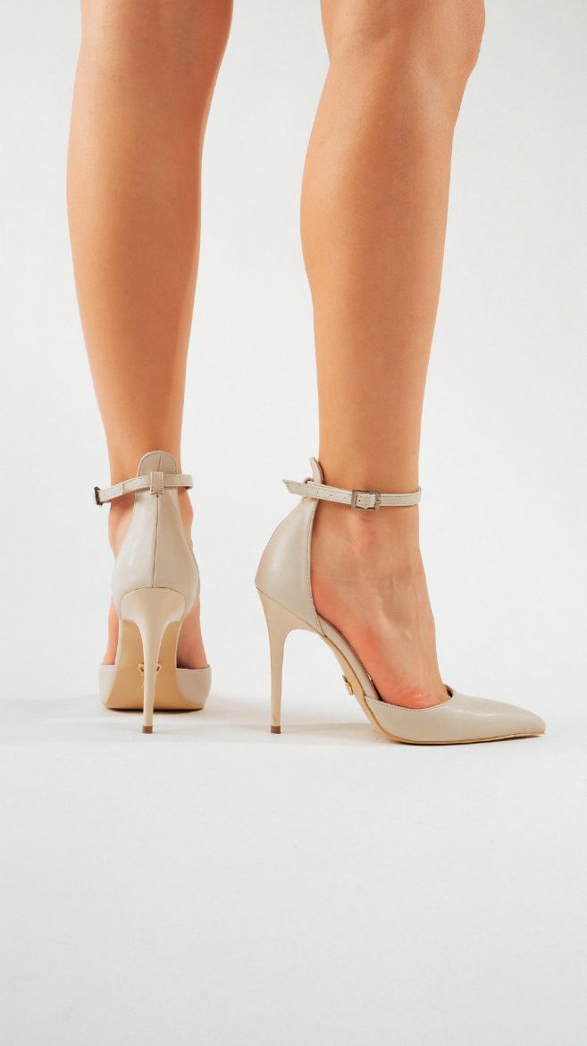 Lesley Bilekten Bantlı İnce Topuk 10 Cm Ten Mat Stiletto resmi