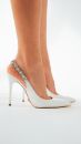 Jazzy Taş Detaylı İnce Topuk 10 Cm Beyaz Rugan Stiletto