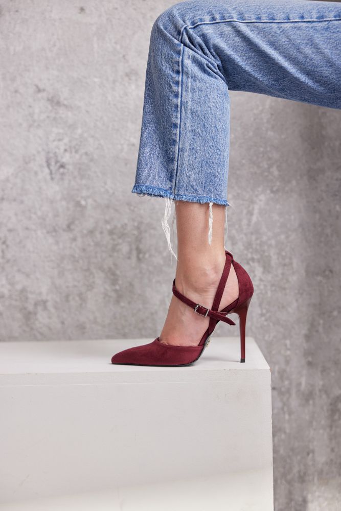 Jayden İnce Topuk 10 Cm Bordo Süet Stiletto resmi