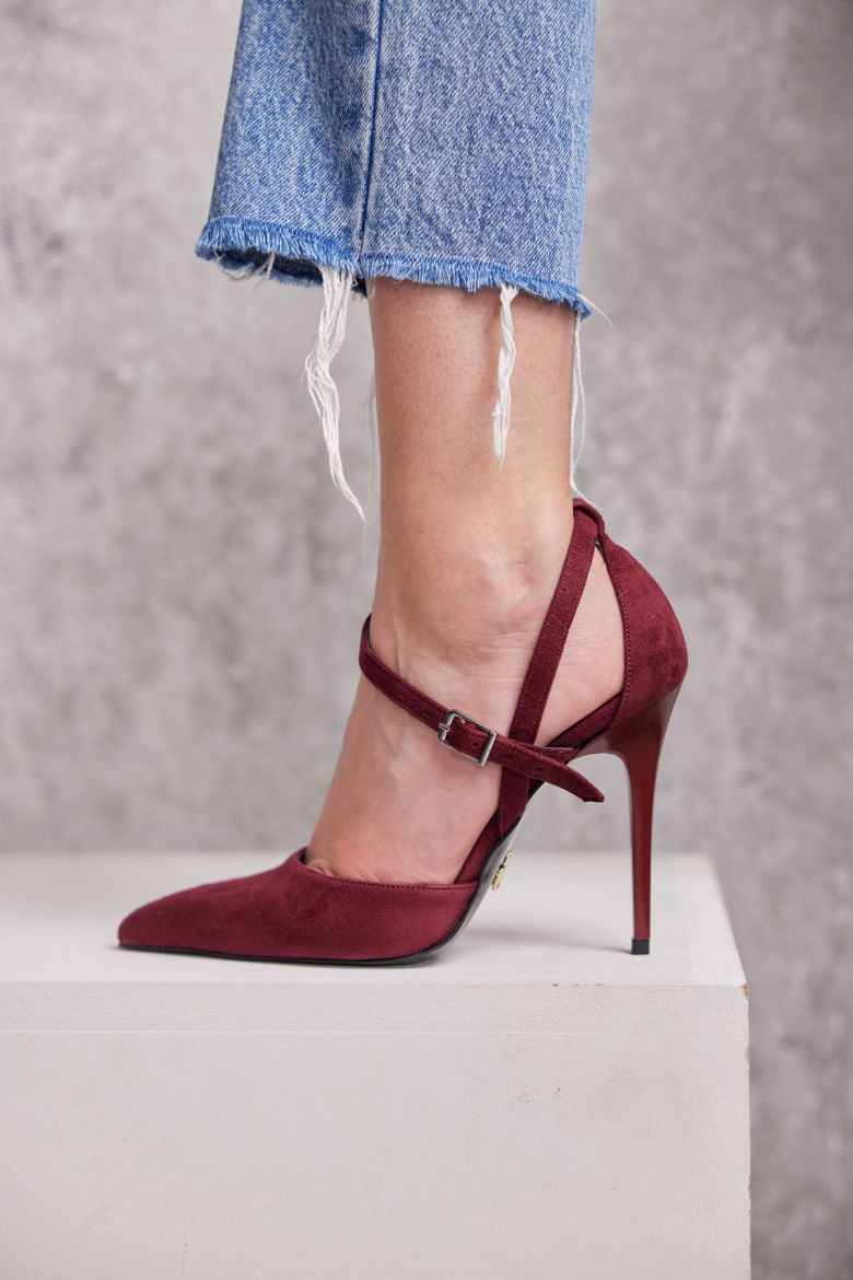 Jayden İnce Topuk 10 Cm Bordo Süet Stiletto resmi