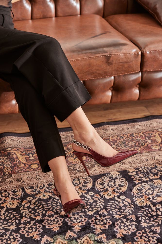 Jazzy Taş Detaylı İnce Topuk 10 Cm Cherry Stiletto resmi