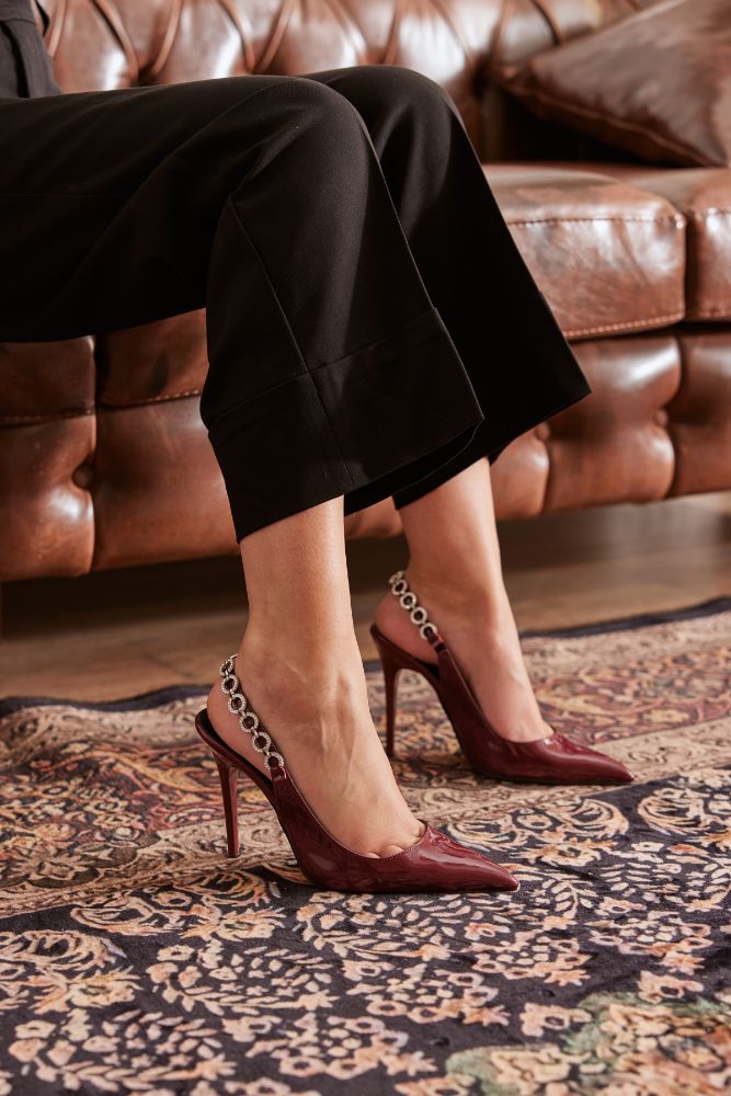 Jazzy Taş Detaylı İnce Topuk 10 Cm Cherry Stiletto resmi