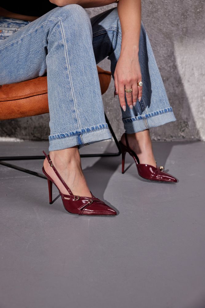 Lani Toka Detaylı İnce Topuk 10 Cm Cherry Stiletto resmi