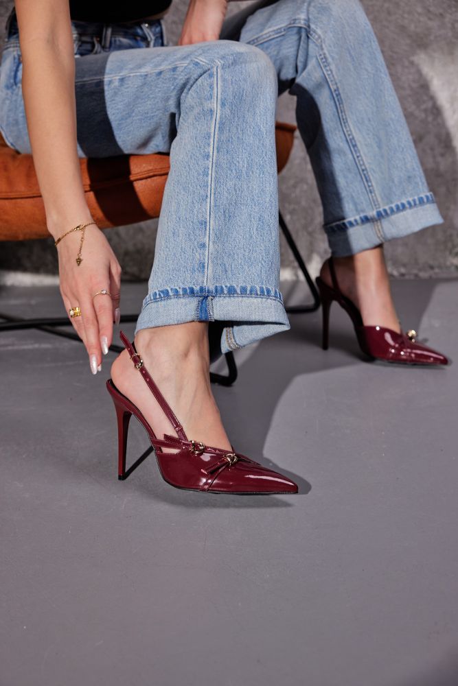 Lani Toka Detaylı İnce Topuk 10 Cm Cherry Stiletto resmi