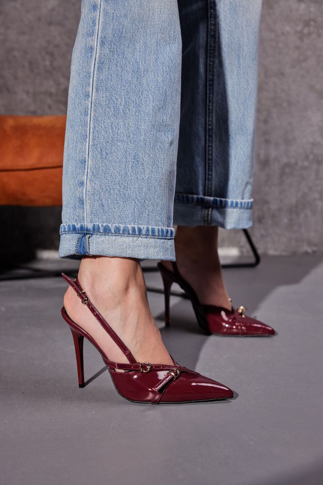 Lani Toka Detaylı İnce Topuk 10 Cm Cherry Stiletto resmi
