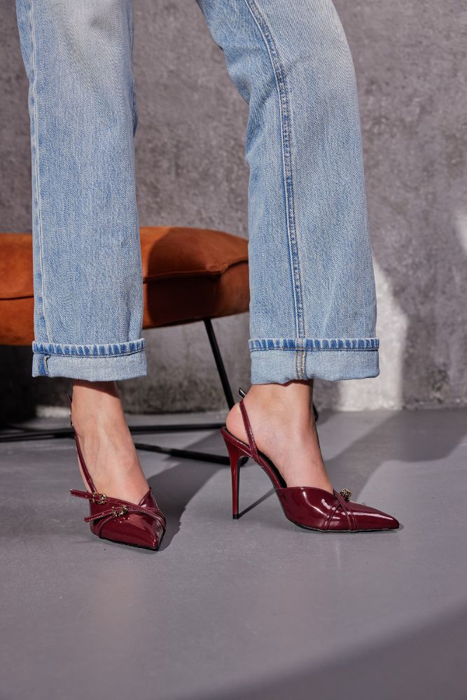 Lani Toka Detaylı İnce Topuk 10 Cm Cherry Stiletto resmi