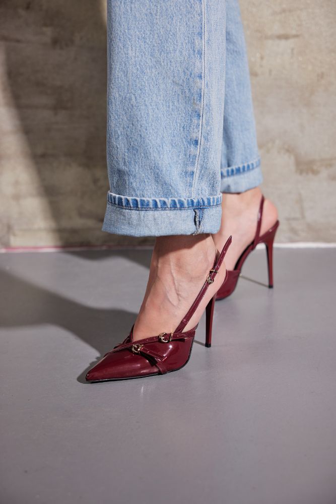 Lani Toka Detaylı İnce Topuk 10 Cm Cherry Stiletto resmi