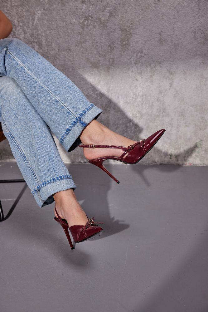 Lani Toka Detaylı İnce Topuk 10 Cm Cherry Stiletto resmi