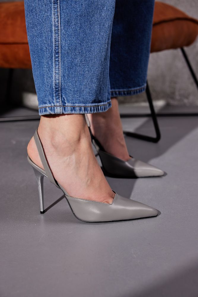 Zuri İnce Topuk 10 Cm Gri Mat Stiletto resmi