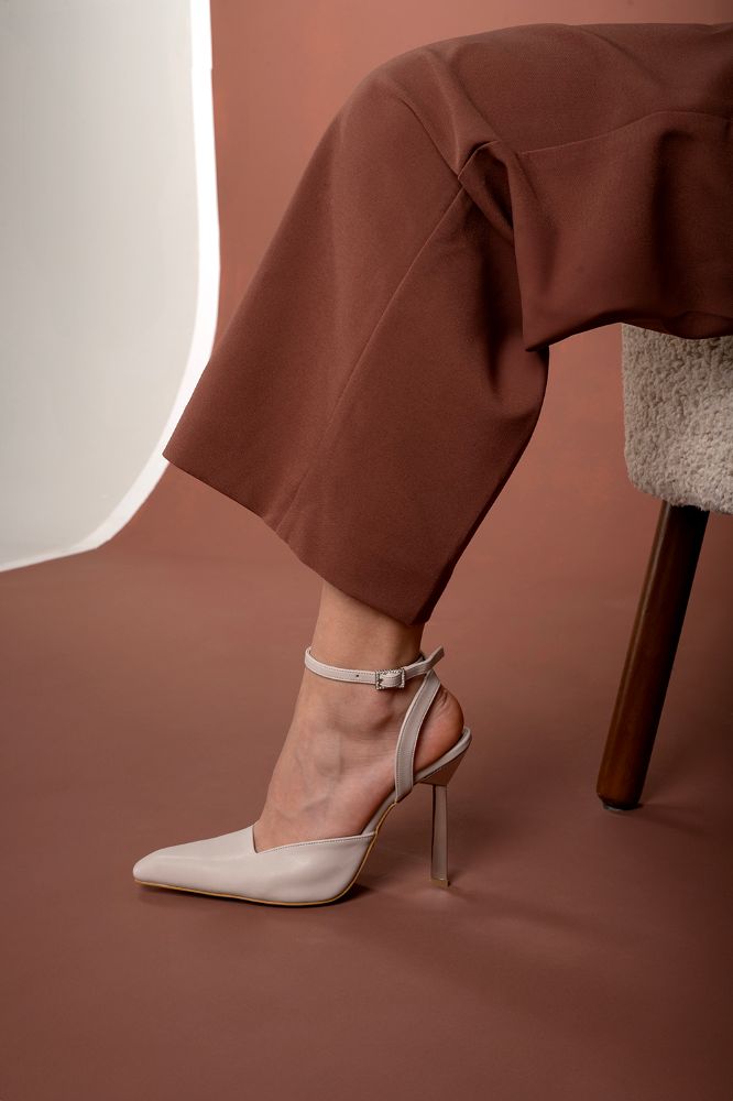 Celia Bilekten Bantlı İnce Topuk 10 Cm Ten Mat Stiletto resmi