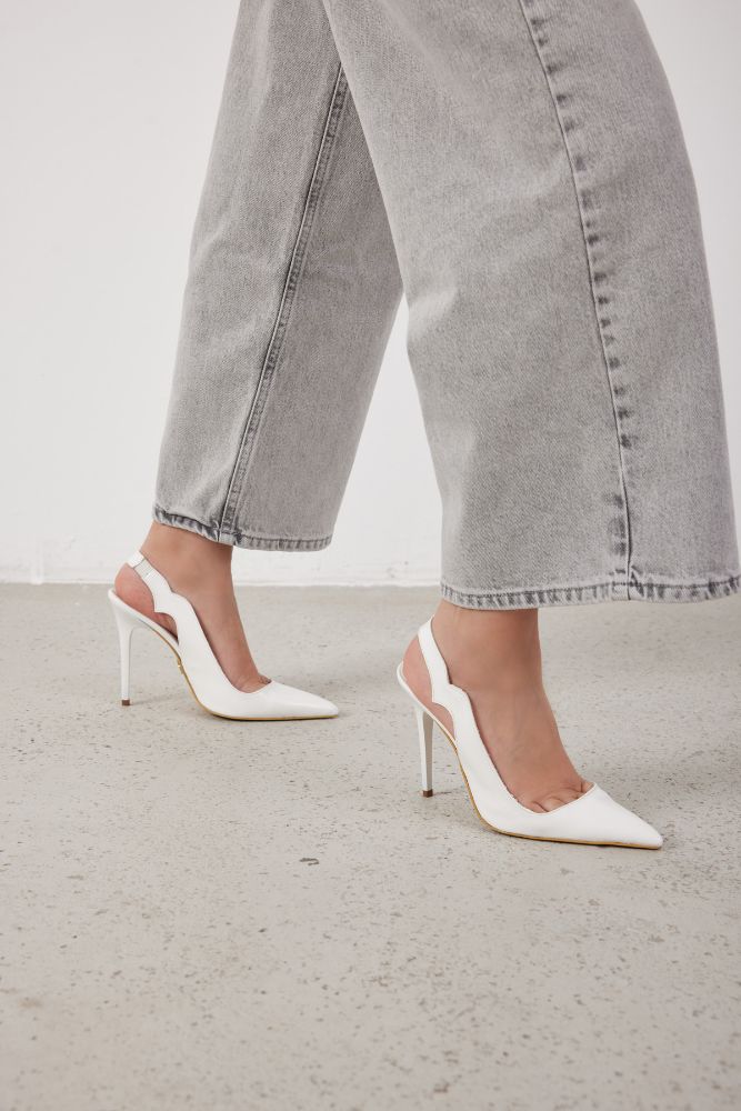 Elisa İnce Topuk 10 Cm Beyaz Rugan Stiletto resmi