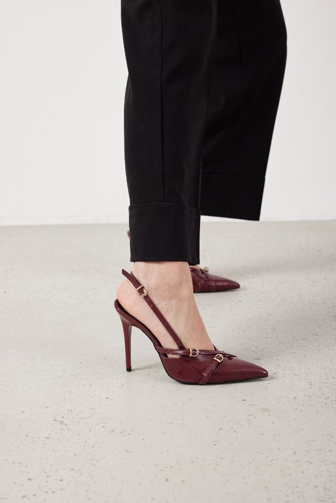 Lani Toka Detaylı İnce Topuk 10 Cm Cherry Stiletto resmi