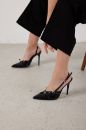 Lani Toka Detaylı İnce Topuk 10 Cm Siyah Rugan Stiletto