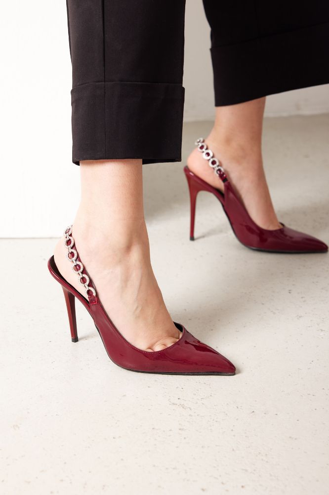Jazzy Taş Detaylı İnce Topuk 10 Cm Cherry Stiletto resmi