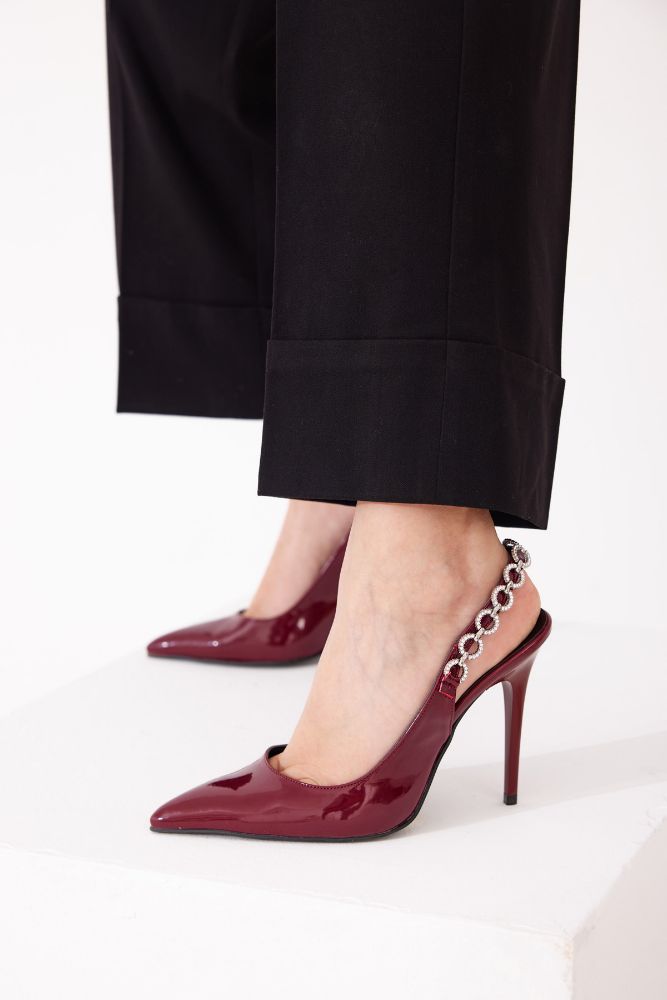 Jazzy Taş Detaylı İnce Topuk 10 Cm Cherry Stiletto resmi