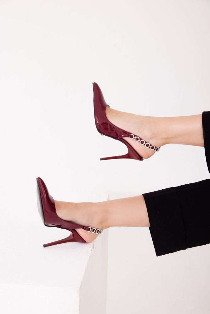 Jazzy Taş Detaylı İnce Topuk 10 Cm Cherry Stiletto resmi