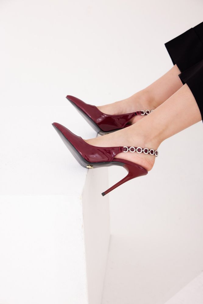 Jazzy Taş Detaylı İnce Topuk 10 Cm Cherry Stiletto resmi
