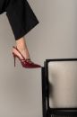 Ciza Üç Bantlı Toka Detaylı İnce Topuk 10 Cm Cherry Stiletto