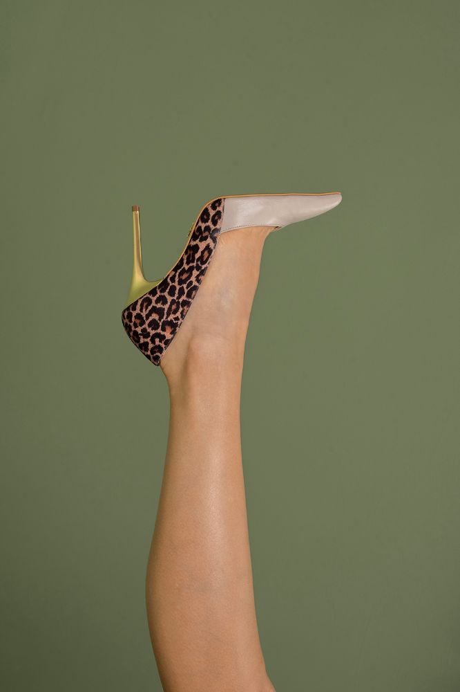 Bai İnce Topuk 10 Cm Ten Leopar Stiletto resmi