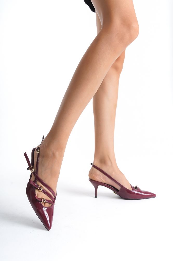 Ezra Üç Bantlı Toka Detaylı İnce Topuk 7 Cm Cherry Stiletto resmi