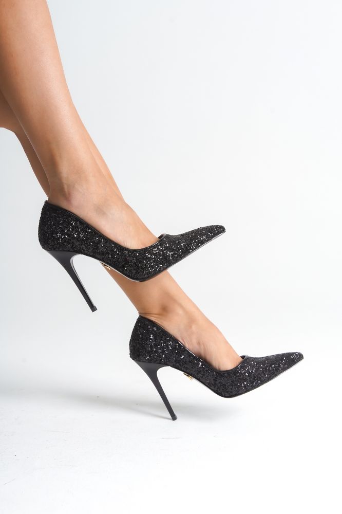 Nadja İnce Topuk 10 Cm Siyah Cam Kırığı Stiletto resmi