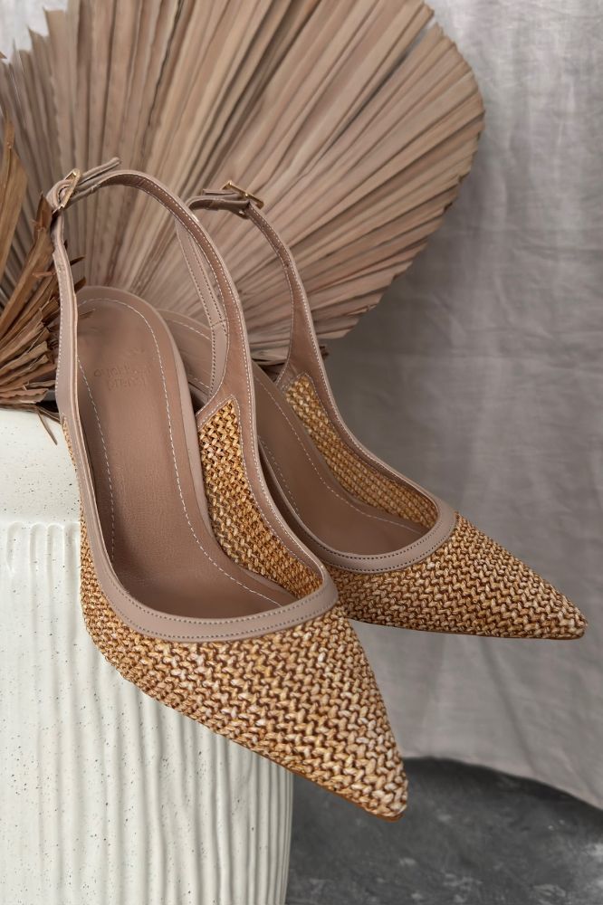 Echo İnce Topuk 10 Cm Hasır Bej Stiletto resmi