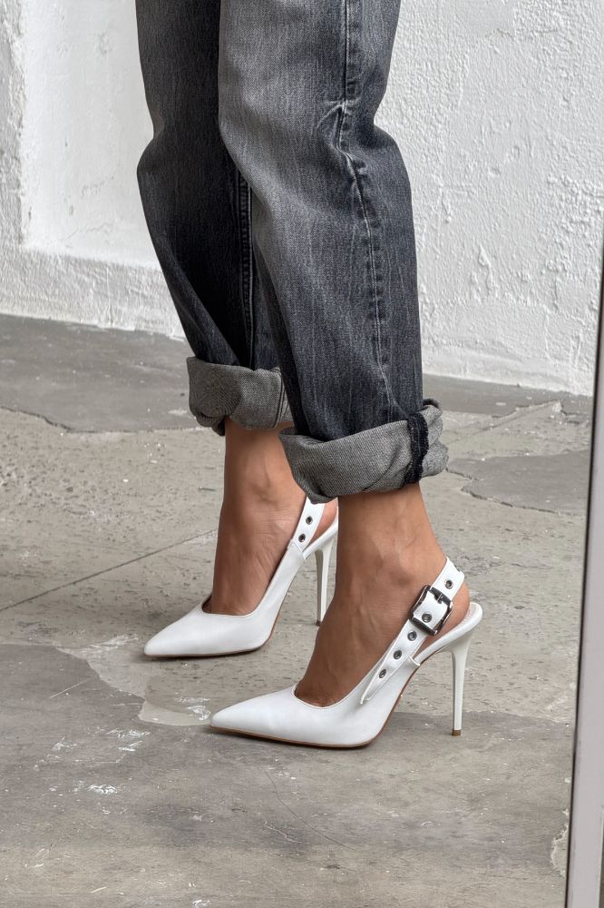 Tove Kapsül Detaylı İnce Topuk 10 Cm Beyaz Mat Stiletto resmi