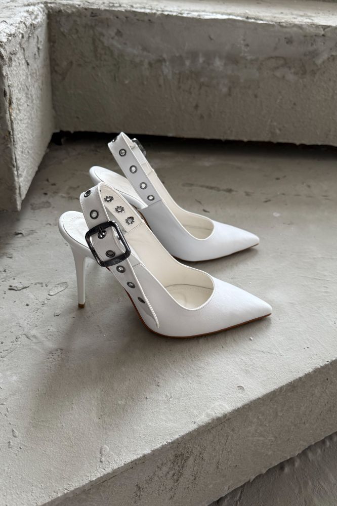 Tove Kapsül Detaylı İnce Topuk 10 Cm Beyaz Mat Stiletto resmi