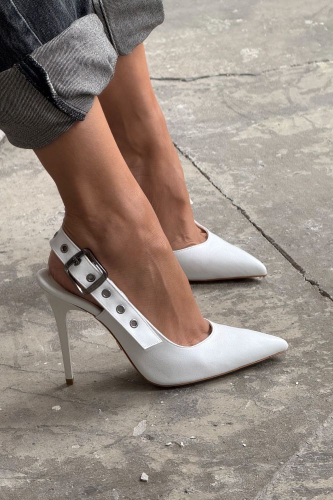 Tove Kapsül Detaylı İnce Topuk 10 Cm Beyaz Mat Stiletto resmi
