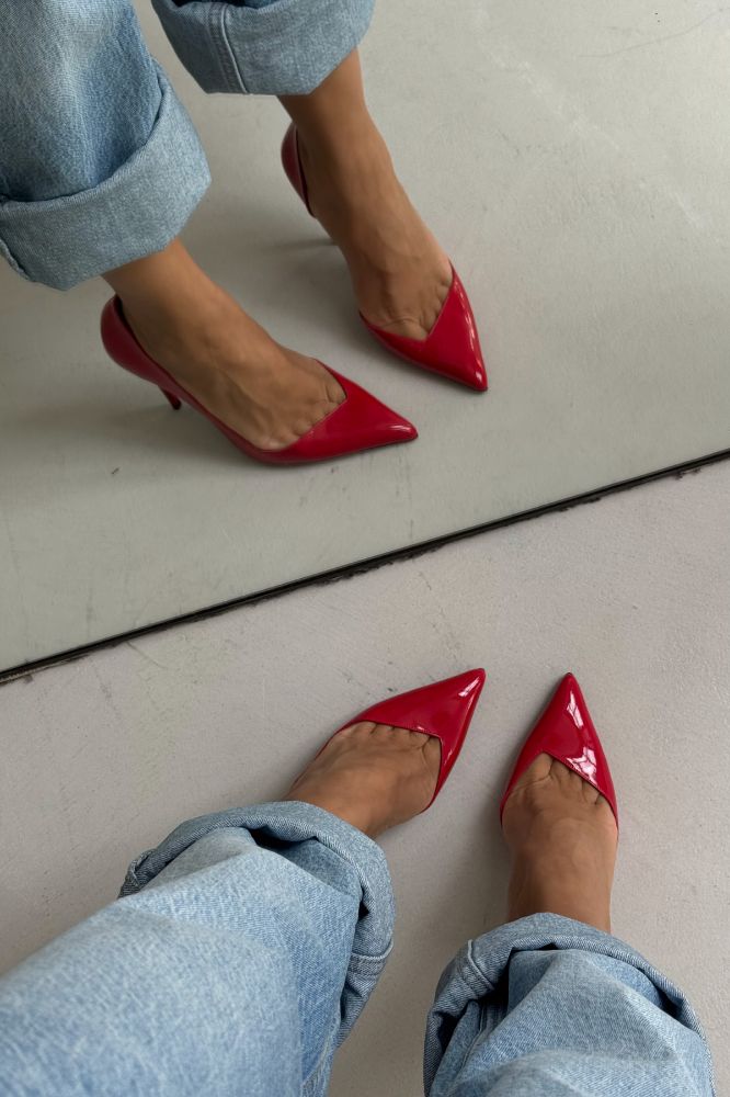 Swag İnce Topuk 10 Cm Kırmızı Rugan Stiletto resmi