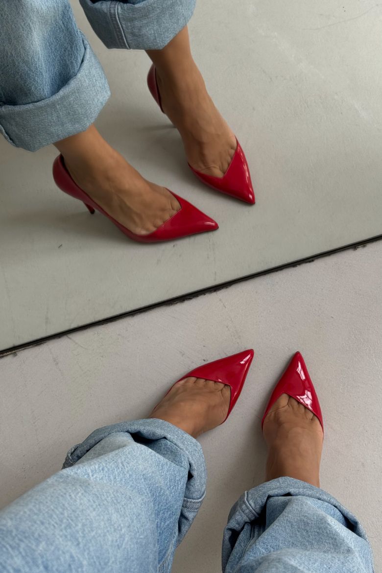 Swag İnce Topuk 10 Cm Kırmızı Rugan Stiletto resmi