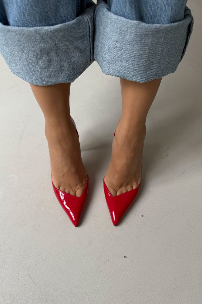 Swag İnce Topuk 10 Cm Kırmızı Rugan Stiletto resmi