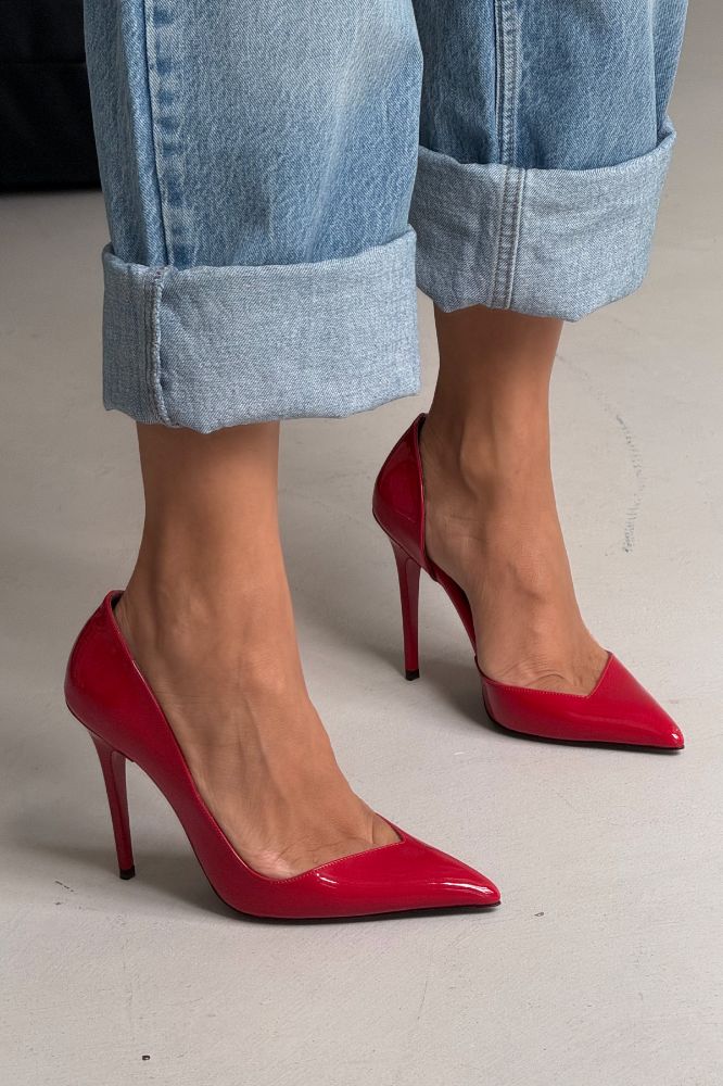 Swag İnce Topuk 10 Cm Kırmızı Rugan Stiletto resmi