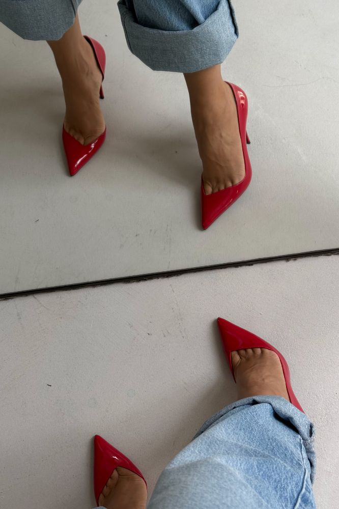 Swag İnce Topuk 10 Cm Kırmızı Rugan Stiletto resmi