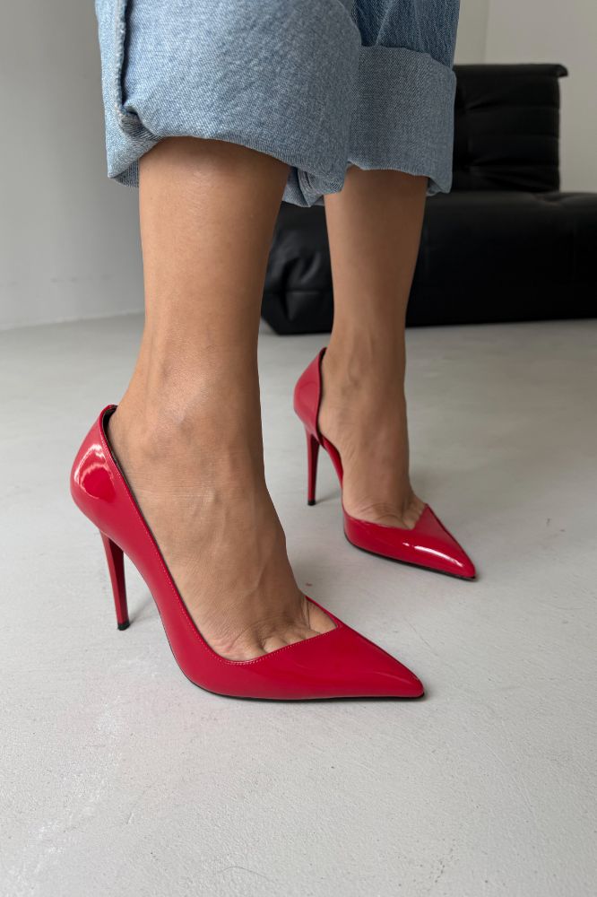 Swag İnce Topuk 10 Cm Kırmızı Rugan Stiletto resmi