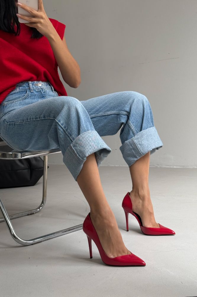 Swag İnce Topuk 10 Cm Kırmızı Rugan Stiletto resmi