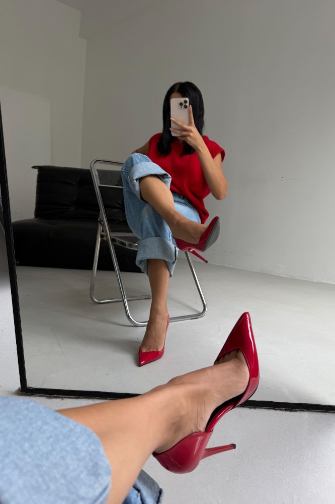 Swag İnce Topuk 10 Cm Kırmızı Rugan Stiletto resmi