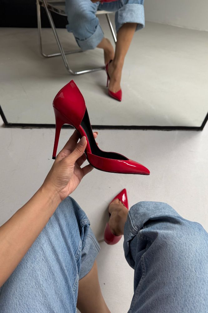 Swag İnce Topuk 10 Cm Kırmızı Rugan Stiletto resmi