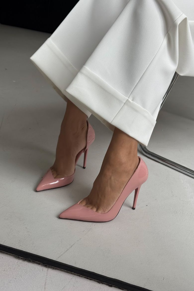 Swag İnce Topuk 10 Cm Pudra Rugan Stiletto resmi