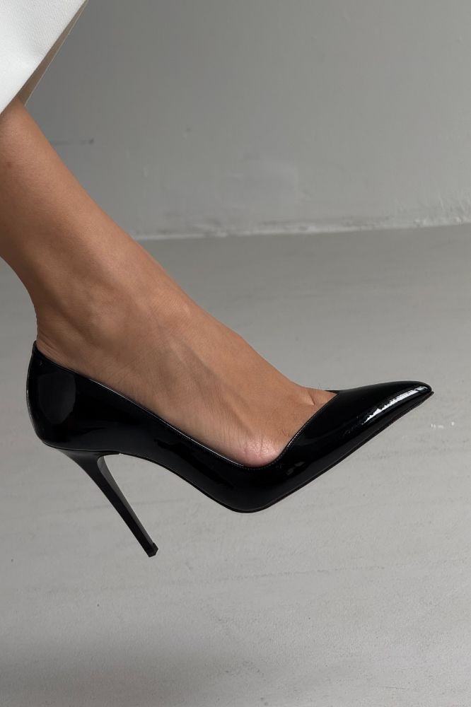 Swag İnce Topuk 10 Cm Siyah Rugan Stiletto resmi