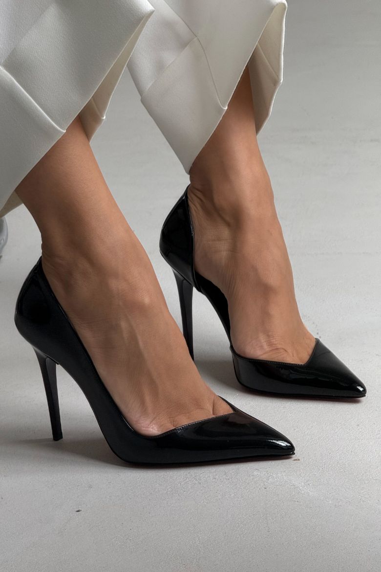 Swag İnce Topuk 10 Cm Siyah Rugan Stiletto resmi